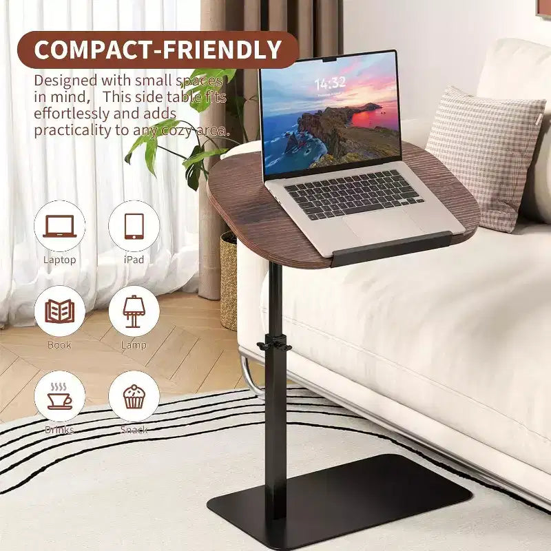 C-Shape Side Table  Height Adjustable 40-80cm Rotating Tabletop for Sofa/Bedside (45x30cm)
