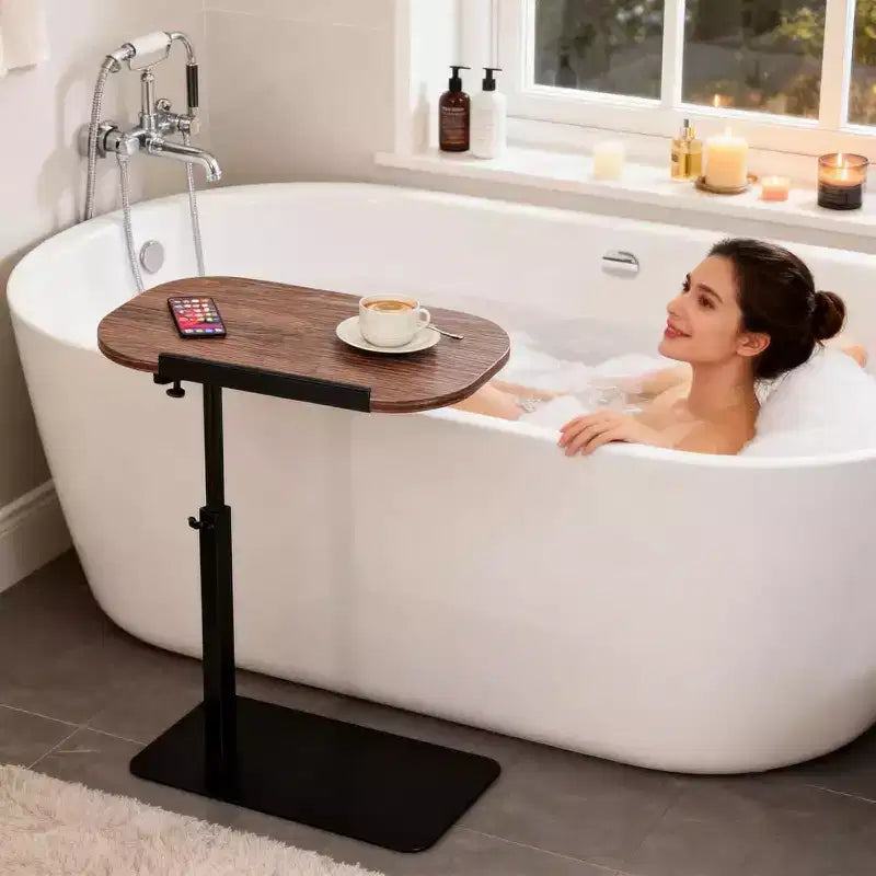 C-Shape Side Table  Height Adjustable 40-80cm Rotating Tabletop for Sofa/Bedside (45x30cm)