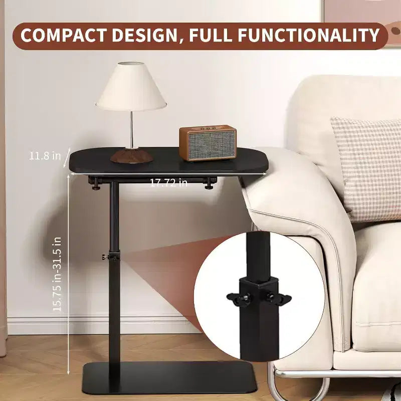 C-Shape Side Table  Height Adjustable 40-80cm Rotating Tabletop for Sofa/Bedside (45x30cm)