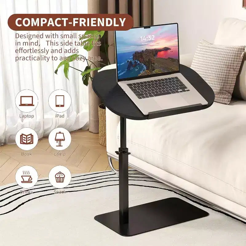 C-Shape Side Table  Height Adjustable 40-80cm Rotating Tabletop for Sofa/Bedside (45x30cm)