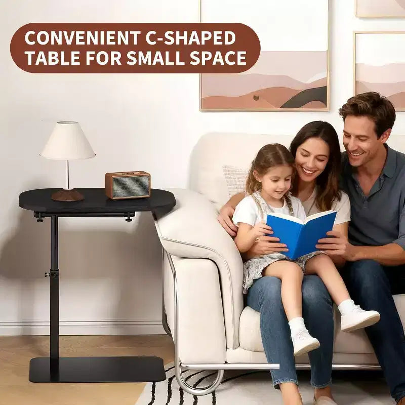 C-Shape Side Table  Height Adjustable 40-80cm Rotating Tabletop for Sofa/Bedside (45x30cm)