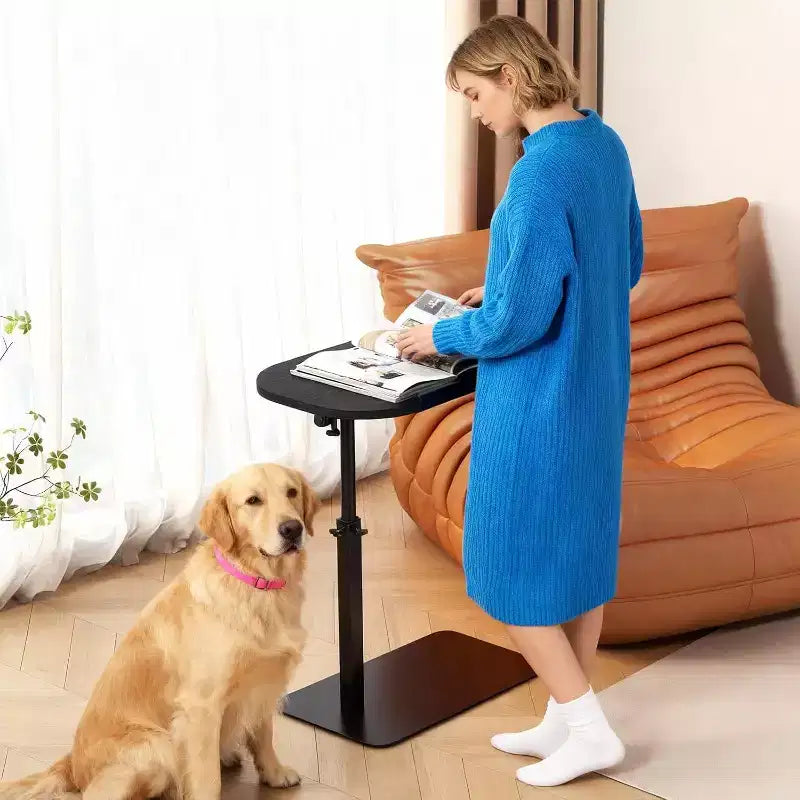 C-Shape Side Table  Height Adjustable 40-80cm Rotating Tabletop for Sofa/Bedside (45x30cm)