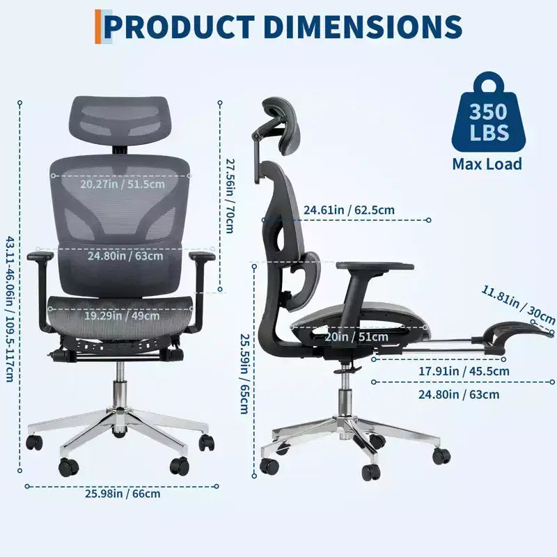 Ergonomic Office Chair, Comfortable Desk Chair with High Back Support and 3D Adjustable Armrests, Swivel Task Chair for Work, Study, Gaming