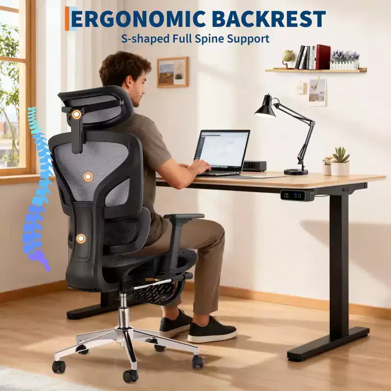 Ergonomic Office Chair, Comfortable Desk Chair with High Back Support and 3D Adjustable Armrests, Swivel Task Chair for Work, Study, Gaming
