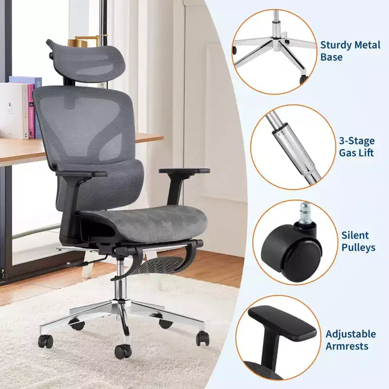 Ergonomic Office Chair, Comfortable Desk Chair with High Back Support and 3D Adjustable Armrests, Swivel Task Chair for Work, Study, Gaming