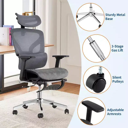 Ergonomic Office Chair, Comfortable Desk Chair with High Back Support and 3D Adjustable Armrests, Swivel Task Chair for Work, Study, Gaming