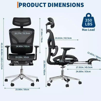 Ergonomic Office Chair, Comfortable Desk Chair with High Back Support and 3D Adjustable Armrests, Swivel Task Chair for Work, Study, Gaming