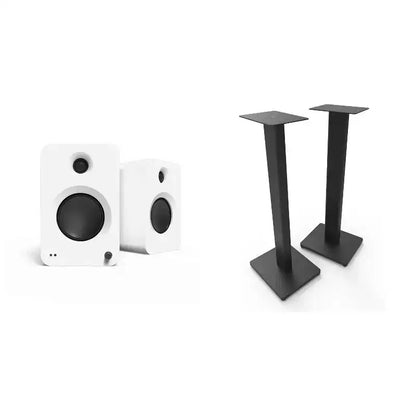 Kanto Ren Powered Speaker System - White, and Kanto ST28 Speaker Stands - Black