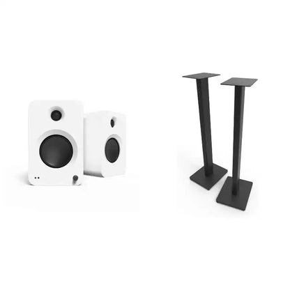 Kanto Ren Powered Speaker System - White, and Kanto ST34 Speaker Stands - Black