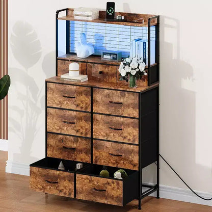 11-Drawer Industrial Dresser for Bedroom, Fabric Storage Organizer Chest of Drawers for Bedroom Living Room Hallway Entryway