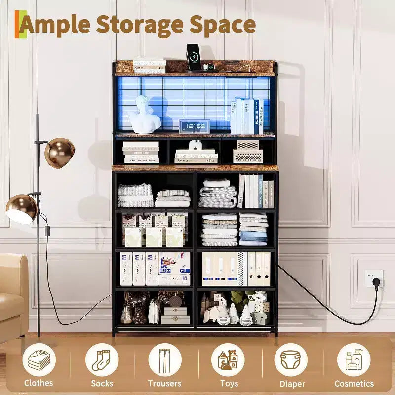 11-Drawer Industrial Dresser for Bedroom, Fabric Storage Organizer Chest of Drawers for Bedroom Living Room Hallway Entryway