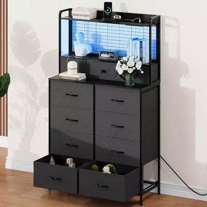 11-Drawer Industrial Dresser for Bedroom, Fabric Storage Organizer Chest of Drawers for Bedroom Living Room Hallway Entryway