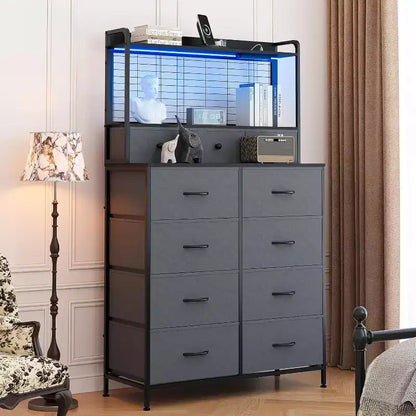 11-Drawer Industrial Dresser for Bedroom, Fabric Storage Organizer Chest of Drawers for Bedroom Living Room Hallway Entryway