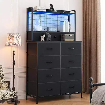 11-Drawer Industrial Dresser for Bedroom, Fabric Storage Organizer Chest of Drawers for Bedroom Living Room Hallway Entryway