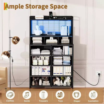 11-Drawer Industrial Dresser for Bedroom, Fabric Storage Organizer Chest of Drawers for Bedroom Living Room Hallway Entryway