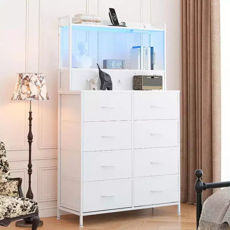 11-Drawer Industrial Dresser for Bedroom, Fabric Storage Organizer Chest of Drawers for Bedroom Living Room Hallway Entryway