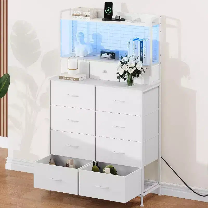 11-Drawer Industrial Dresser for Bedroom, Fabric Storage Organizer Chest of Drawers for Bedroom Living Room Hallway Entryway