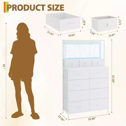 11-Drawer Industrial Dresser for Bedroom, Fabric Storage Organizer Chest of Drawers for Bedroom Living Room Hallway Entryway