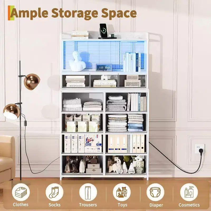 11-Drawer Industrial Dresser for Bedroom, Fabric Storage Organizer Chest of Drawers for Bedroom Living Room Hallway Entryway