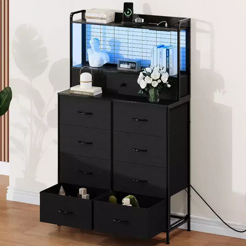 11-Drawer Industrial Dresser for Bedroom, Fabric Storage Organizer Chest of Drawers for Bedroom Living Room Hallway Entryway