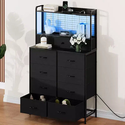 11-Drawer Industrial Dresser for Bedroom, Fabric Storage Organizer Chest of Drawers for Bedroom Living Room Hallway Entryway