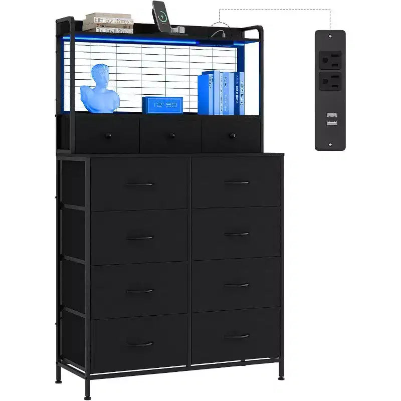 11-Drawer Industrial Dresser for Bedroom, Fabric Storage Organizer Chest of Drawers for Bedroom Living Room Hallway Entryway