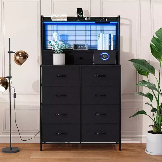 11-Drawer Industrial Dresser for Bedroom, Fabric Storage Organizer Chest of Drawers for Bedroom Living Room Hallway Entryway