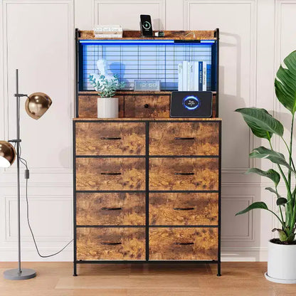 11-Drawer Industrial Dresser for Bedroom, Fabric Storage Organizer Chest of Drawers for Bedroom Living Room Hallway Entryway