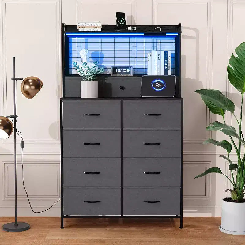 11-Drawer Industrial Dresser for Bedroom, Fabric Storage Organizer Chest of Drawers for Bedroom Living Room Hallway Entryway