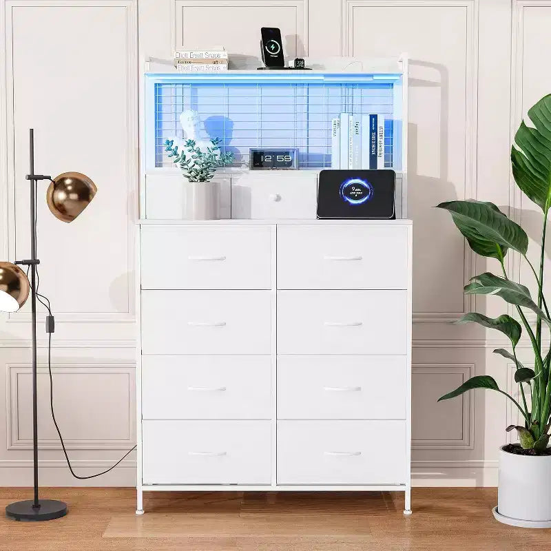 11-Drawer Industrial Dresser for Bedroom, Fabric Storage Organizer Chest of Drawers for Bedroom Living Room Hallway Entryway