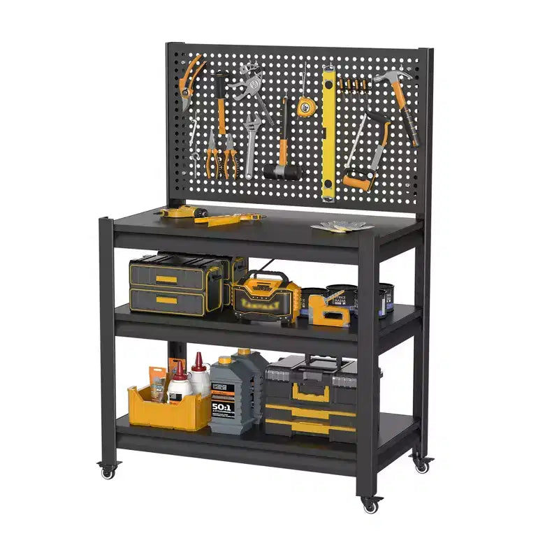 Clihome 47.2H Rolling Work Bench with Pegboard, 1000lbs Capacity