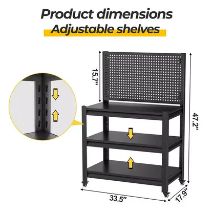 Clihome 47.2H Rolling Work Bench with Pegboard, 1000lbs Capacity