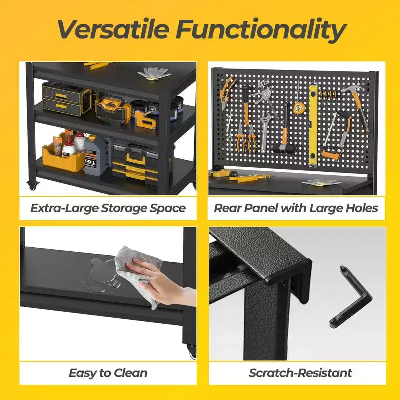 Clihome 47.2H Rolling Work Bench with Pegboard, 1000lbs Capacity
