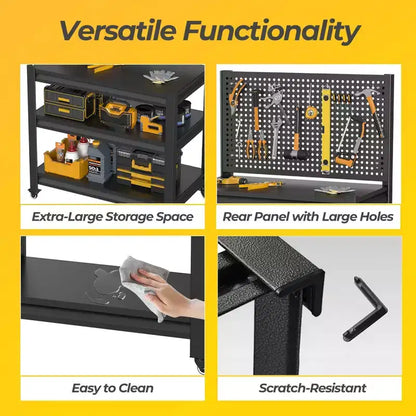 Clihome 47.2H Rolling Work Bench with Pegboard, 1000lbs Capacity