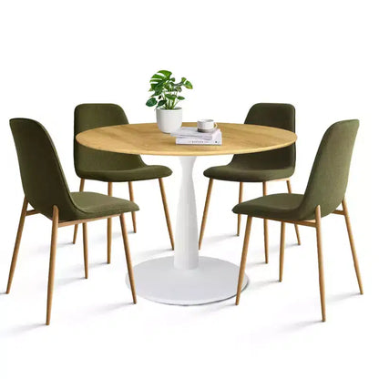 5-Piece Round Dining Set, 37 Pedestal Table with Wood-Look Top and Upholstered Curved Chairs, Modern Style-Panipeachy