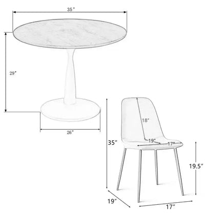 5-Piece Round Dining Set, 37 Pedestal Table with Wood-Look Top and Upholstered Curved Chairs, Modern Style-Panipeachy
