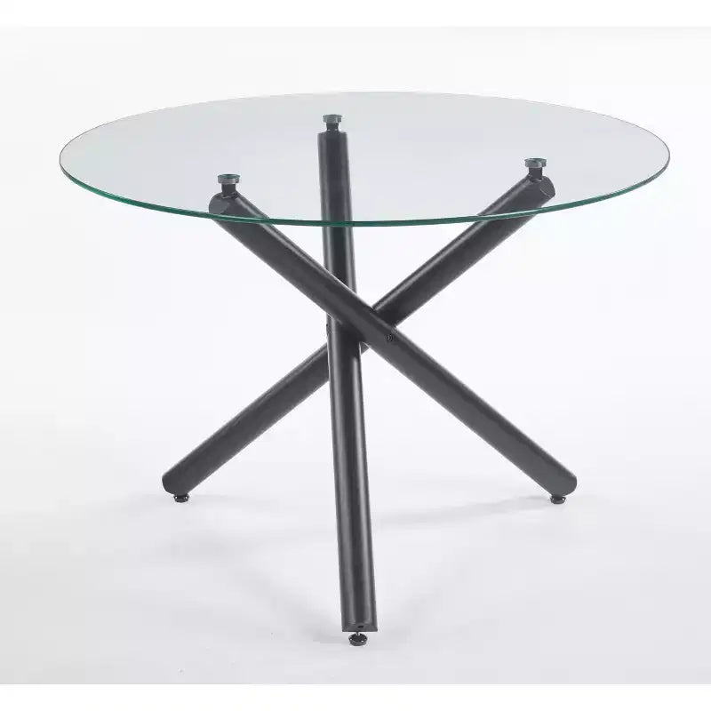 Tavolo da Pranzo Nero con Gambe in Metallo e Piano in Vetro, 110x110x75cm, Design Moderno Salvaspazio per Cucina o Soggiorno