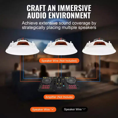 VEVOR 4 altoparlanti da soffitto da 8 pollici, 100 watt, sistema di altoparlanti da soffitto e a parete a incasso con impedenza di 8 e sensibilità di 89 dB, colore bianco