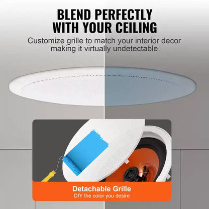 VEVOR 4 altoparlanti da soffitto da 8 pollici, 100 watt, sistema di altoparlanti da soffitto e a parete a incasso con impedenza di 8 e sensibilità di 89 dB, colore bianco