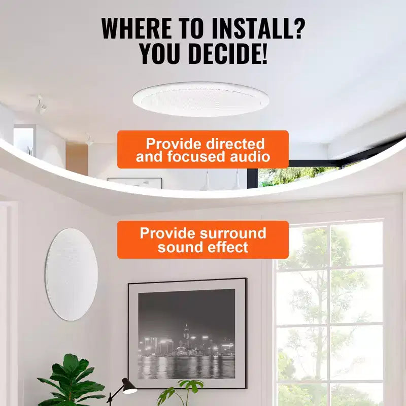 VEVOR 4 altoparlanti da soffitto da 8 pollici, 100 watt, sistema di altoparlanti da soffitto e a parete a incasso con impedenza di 8 e sensibilità di 89 dB, colore bianco