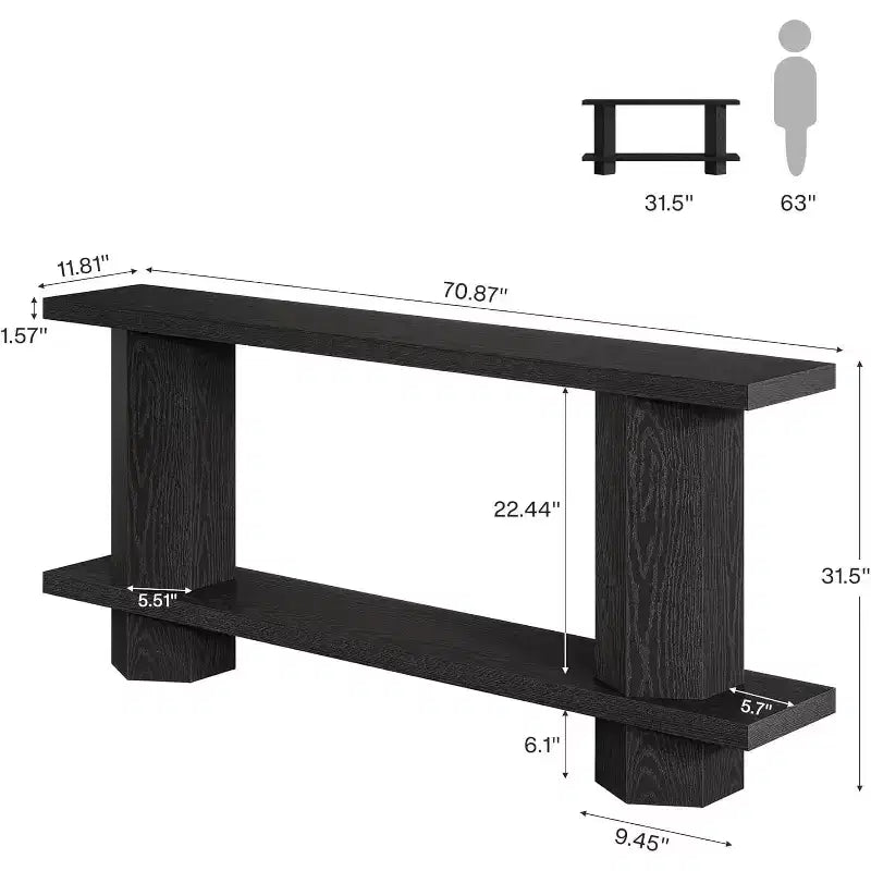 Lantine 71-Inch Long Console Table for Entryway, Wooden Sofa Table Behind Couch, Suitable for Living Room, Hallway, Foyer, Black