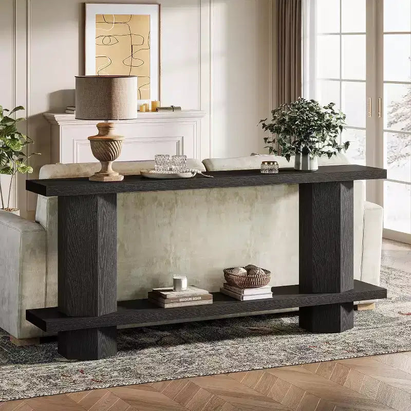 Lantine 71-Inch Long Console Table for Entryway, Wooden Sofa Table Behind Couch, Suitable for Living Room, Hallway, Foyer, Black