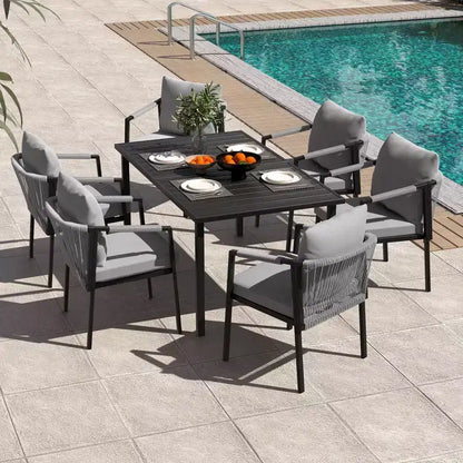 HAPPATIO Patio Dining Set, Woven Rope Rattan Outdoor Dining Set, Woven Wicker Rope Chairs with Cushions for Lawn Garden