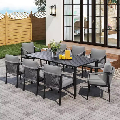 HAPPATIO Set da pranzo per patio, set da pranzo da esterno in corda intrecciata e rattan, sedie in corda di vimini intrecciato con cuscini per giardino