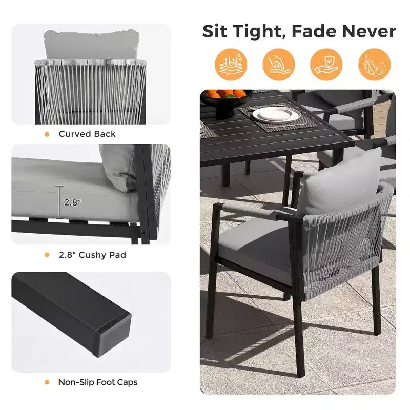 HAPPATIO Set da pranzo per patio, set da pranzo da esterno in corda intrecciata e rattan, sedie in corda di vimini intrecciato con cuscini per giardino