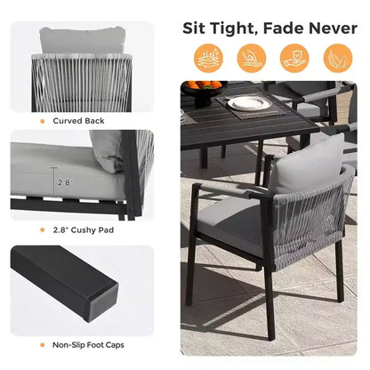 HAPPATIO Set da pranzo per patio, set da pranzo da esterno in corda intrecciata e rattan, sedie in corda di vimini intrecciato con cuscini per giardino