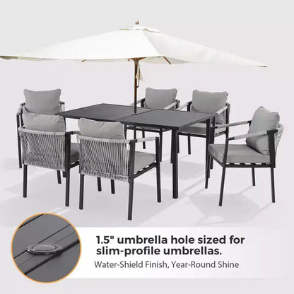 HAPPATIO Set da pranzo per patio, set da pranzo da esterno in corda intrecciata e rattan, sedie in corda di vimini intrecciato con cuscini per giardino
