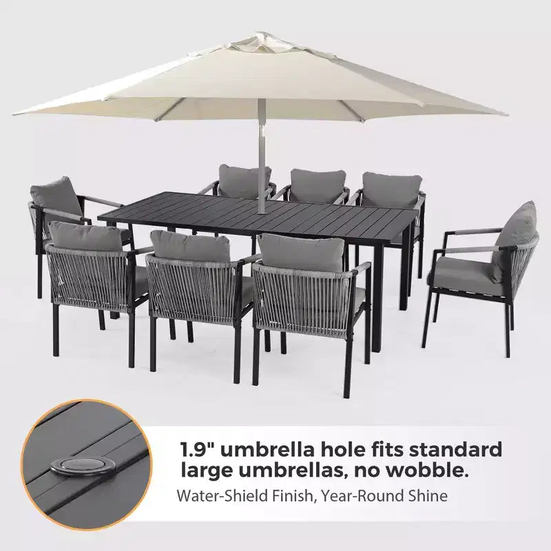 HAPPATIO Set da pranzo per patio, set da pranzo da esterno in corda intrecciata e rattan, sedie in corda di vimini intrecciato con cuscini per giardino