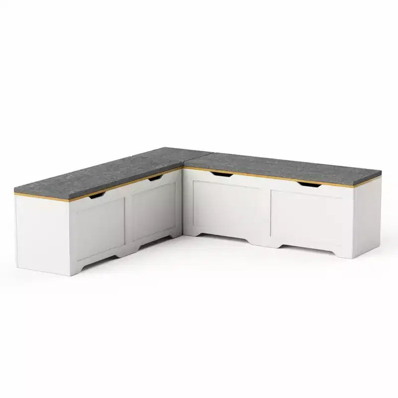 L Shaped Corner Bench with Storage, Kitchen Breakfast Nook Bench with Removable Cushion, Wooden Backless Bench for Dining Room, Entryway