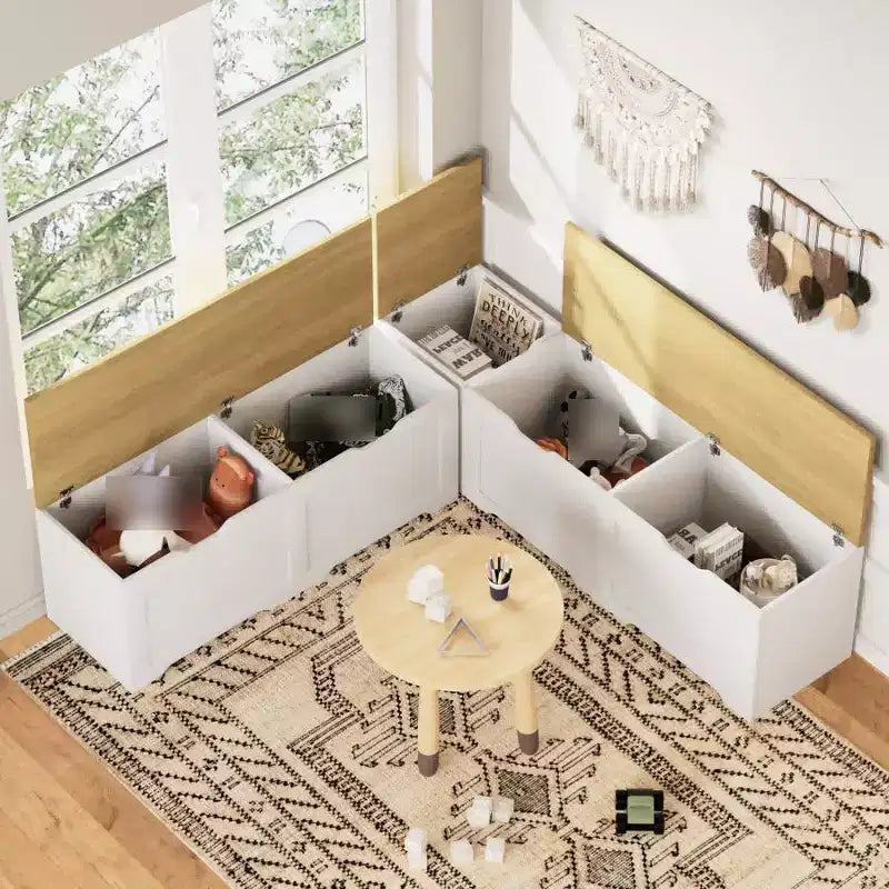L Shaped Corner Bench with Storage, Kitchen Breakfast Nook Bench with Removable Cushion, Wooden Backless Bench for Dining Room, Entryway